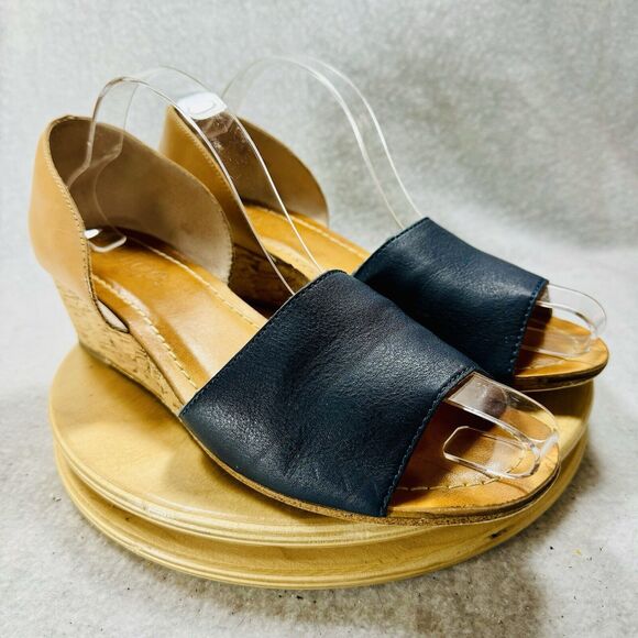 LATIGO▪︎LEATHER▪︎CORK WEDGE▪︎PEEP TOE▪︎SANDALS▪︎SZ 11▪︎shoes▪︎SAAVI Women’s Navy - Picture 4 of 10